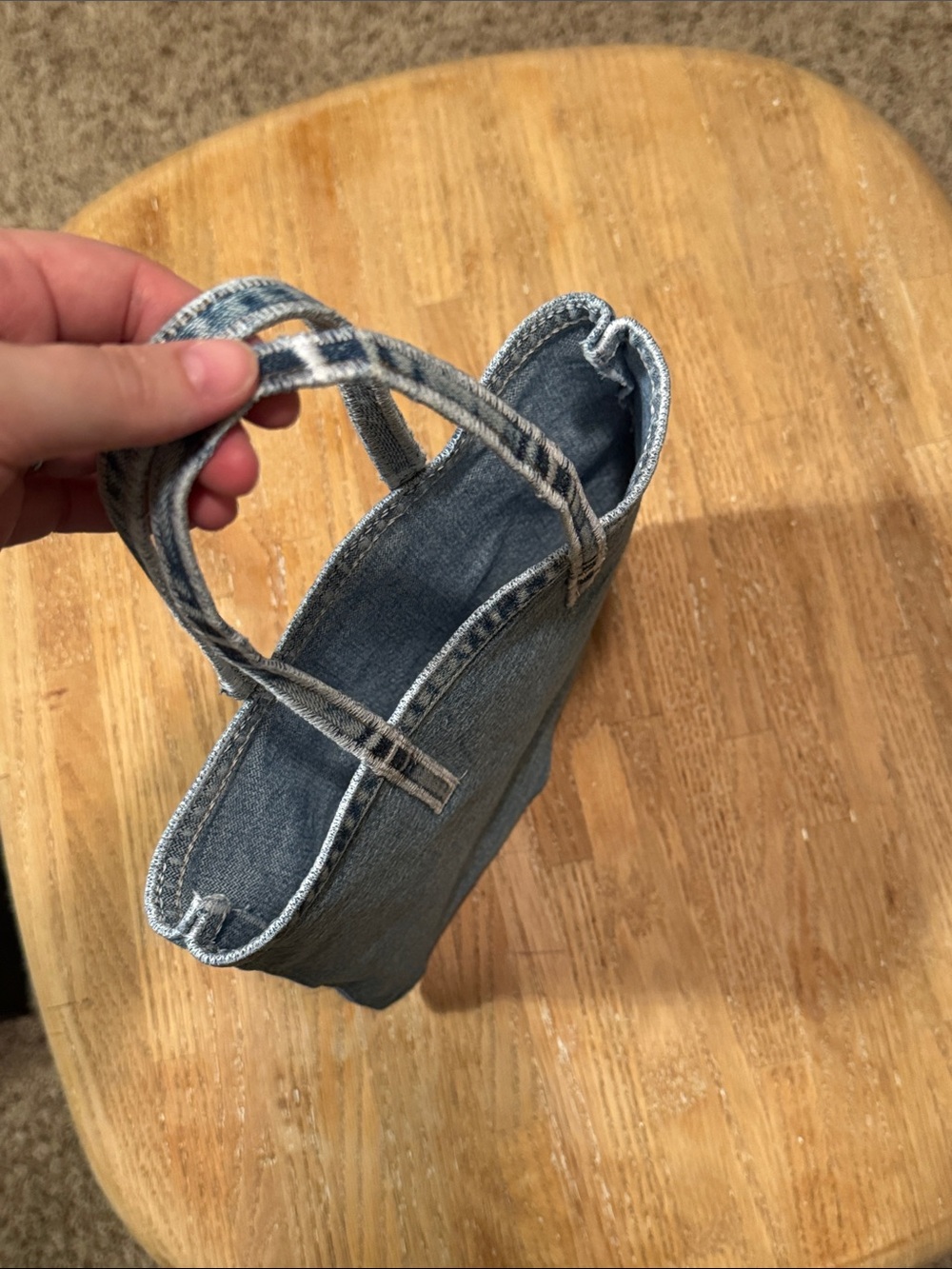 Small Denim Slim Tote Bag -10x10 inches - Hand-sewn by me - Picture 9 of 12